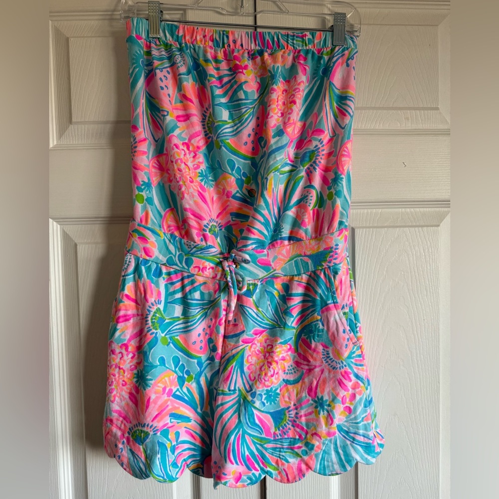 Lilly Pulitzer Jace Tropical Punch Strapless Stretch Terry Short Romper
